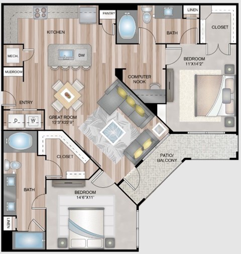 A detailed floor plan of a house layout with rooms labeled.